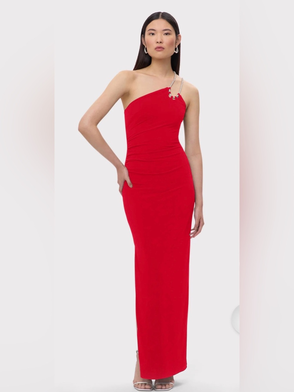 Hervé Léger Genevieve Red Crystal One-Shoulder Gown $590